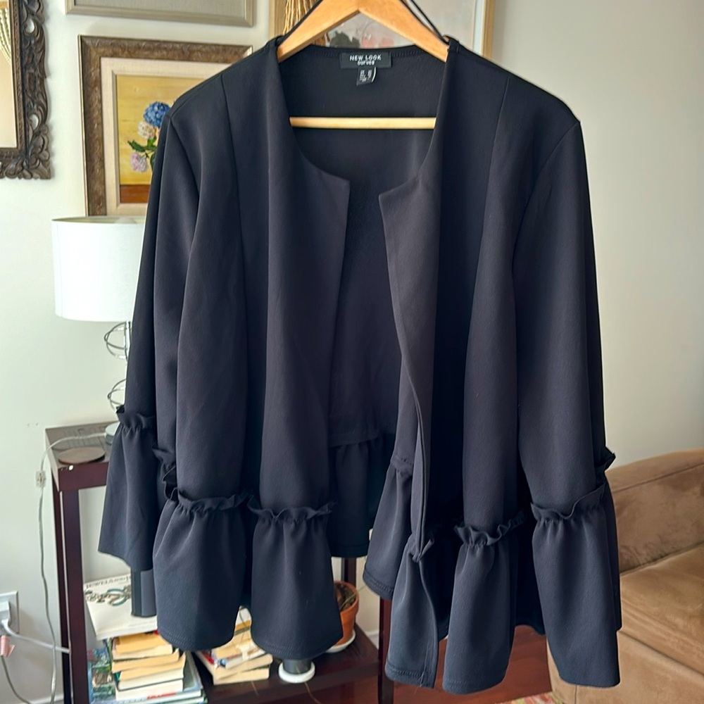 Black relaxed no collar open front blazer